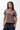 Arte Suave V3 Womens Tee in mocha, front view on the model with a crew neck. Chest print: black Legacy G logo above white 'Arte Suave' script.