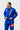 Three-quarter front view of the blue AtletaGB V5 CompLite Kimono showing the Barra Shield, navy lapel patch, and GB sleeve embroidery.