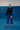 Blue Axis Womens Kimono jacket held open to show the interior, drawstring gi pants, and red Gracie Barra thigh patch.