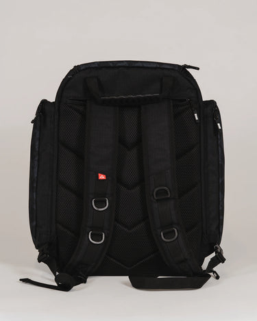Back view of Black Barra da Tijuca Backpack showing padded shoulder straps, mesh ventilation panels, and reinforced stitching for ergonomic comfort and durability.