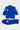 Brasileiro Youth Kimono by adidas in blue, front view of jacket and pants. Green three-stripe sleeves, red Barra Shield patch on chest, tonal Gracie Barra patch, yellow "JIU-JITSU" embroidery, and yellow three-stripe pants.