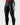 Black Gracie Barra Close Contact compression pants, front view, with a red Gracie Barra waistband and gray striped side panel with white Gracie Barra print.