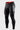 Black Gracie Barra Close Contact compression pants, front view, with a red Gracie Barra waistband and gray striped side panel with white Gracie Barra print.