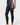 Side view of the black Close Contact Womens Compression Pants showing the white Gracie Barra print on the gray striped hip panel, ankle length.