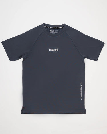 Grey Equipe Motion Men’s Tee with Gracie Barra stacked logo on chest, built with moisture-wicking technical fabric.