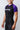 Woman wearing the GB Essentials Womens Ranked Rashguard in purple, three quarter side view showing EQUIPE chest print and textured black side panel