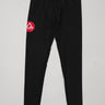 Black III Stripes Compression Pants by adidas featuring the red Gracie Barra patch on the thigh and EQUIPE waistband branding, displayed on a light background.