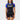 Student wearing the blue III Stripes Womens Ranked Rashguard by adidas, with blue raglan sleeves, three red stripes and gray stacked Gracie Barra logo