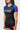 Angled front view of the blue III Stripes Womens Ranked Rashguard by adidas showing the mesh side panel and red contrast flatlock seams