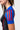 Three red adidas stripes on the blue raglan sleeve of the III Stripes Womens Ranked Rashguard, with red flatlock seams and stitched cuff trim