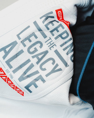 Close up view of 'Keeping the Legacy Alive' liner inside right collar