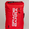 Front view of Red Comp GB4 Backpack featuring bold vertical “Gracie Barra” logo and black “Jiu-Jitsu” patch on top, part of the official Red Comp Collection.