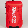 Red GB4 Kids Backpack with “Gracie Barra” text logo, front-facing on light background — part of the Red Comp Collection for young jiu-jitsu athletes.