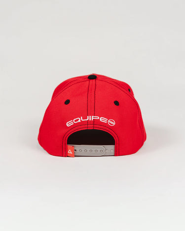 Back view of the Red Comp Team Cap showing white EQUIPE GB embroidery above a gray adjustable snap closure.