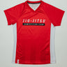 Front view of Red Comp Women’s Team Jersey featuring the official “Jiu-Jitsu Competition Team” graphic, white side panels, and tonal GB Red pattern.