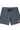 Charcoal Gracie Barra Red Shield Classic Premium Boardshort flat lay, front, with red Barra Shield on the leg, zippered hip pocket and black drawcords.