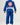 Back view of kids model wearing Sakura V3 blue BJJ Gi with large Red Shield back logo, Equipe detail, and Sakura embroidery on pants.