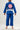 Back view of kids model wearing Sakura V3 blue BJJ Gi with large Red Shield back logo, Equipe detail, and Sakura embroidery on pants.