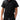 Stacked Button Up in Black — front view on model showing the short-sleeve button-up with chest pocket and curved hem, worn with black pants.
