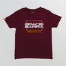 Maroon youth t-shirt with raised puff print "Gracie Barra" in white and "Brazilian Jiu-Jitsu" in yellow, displayed flat on a white background.