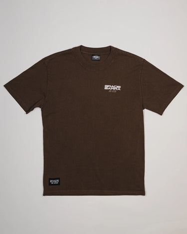 Front view of Tactical Men’s Tee in dark brown, featuring small Gracie Barra Jiu-Jitsu logo on the chest and woven label near the hem, displayed on a light gray background.