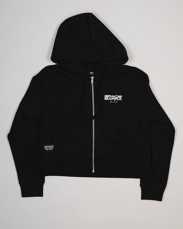 Black Tactical Women’s Zip Hoodie with white Gracie Barra Jiu-Jitsu logo on chest, displayed on light gray background.