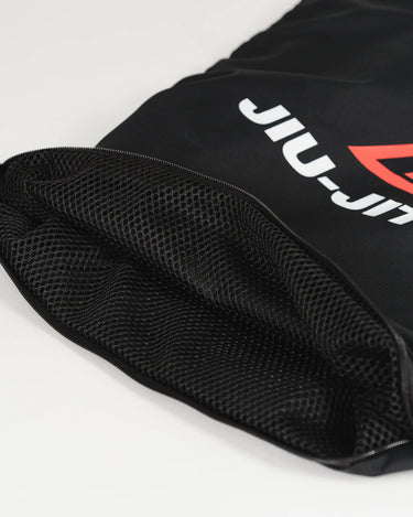 Close-up of GB Tech Wash Bag in black showing the internal mesh laundry bag and Legacy G Jiu-Jitsu logo, designed for odor containment and easy machine washing.