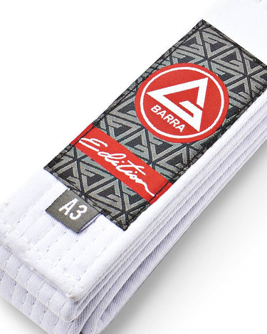 Close-up of the GB Edition Light Adult Belt showing the Red Shield label, textured pattern, reinforced stitching, and size tag.