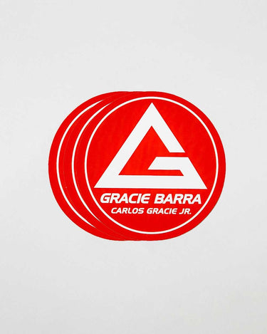 Stacked red GB Shield round stickers displayed on white background.